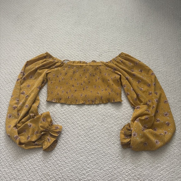 Altar'd State Yellow Puff Sleeve Crop Blouse - Picture 4 of 5